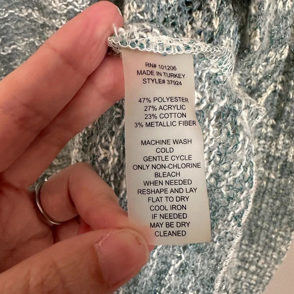 Soft Surroundings Open Front Cardigan Longline Open Knit Lightweight Metallic - Picture 9 of 11
